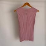 CHANEL Ribbed Knit Top with Golden Chanel Logo