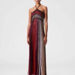 MISSONI Striped Plissé Lamé Maxi Dress Colorful halter neck design with intricate metallic threads
