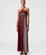 MISSONI Striped Plissé Lamé Maxi Dress Colorful halter neck design with intricate metallic threads