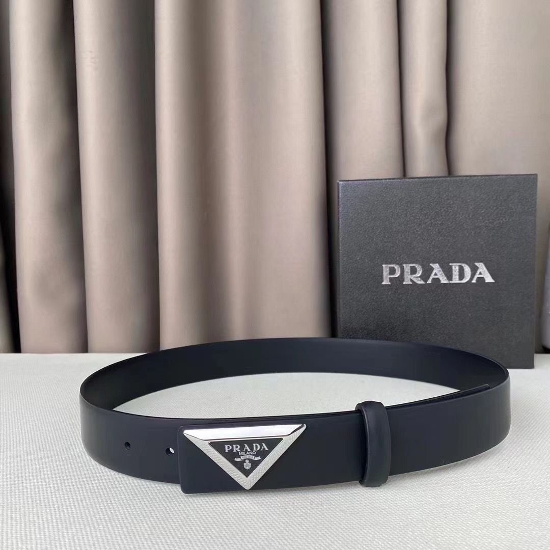 WhatsApp Image 2026-07-23 at 03.45.56 Prada Black Saffiano Leather Triangle Silver-Tone Buckle Belt - Image 1