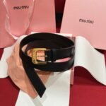 Miu Miu Belt with a gold-tone logo buckle - Image 2