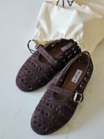 Alaïa  Vienne ballet flats perforated dark brown suede & a buckle strap - Image 2