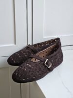 Alaïa  Vienne ballet flats perforated dark brown suede & a buckle strap - Image 3