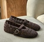 Alaïa  Vienne ballet flats perforated dark brown suede & a buckle strap - Image 4