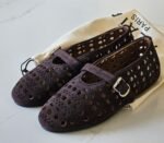 Alaïa  Vienne ballet flats perforated dark brown suede & a buckle strap - Image 6