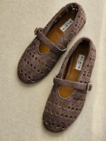 Alaïa  Vienne ballet flats perforated dark brown suede & a buckle strap - Image 5