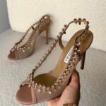 Aquazzura Temptation crystal sandals in a nude pink shade
