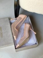 Jimmy Choo Lxia 95 pumps in a blush pink mesh with crystal embellishments & a sculpted heel - Image 2