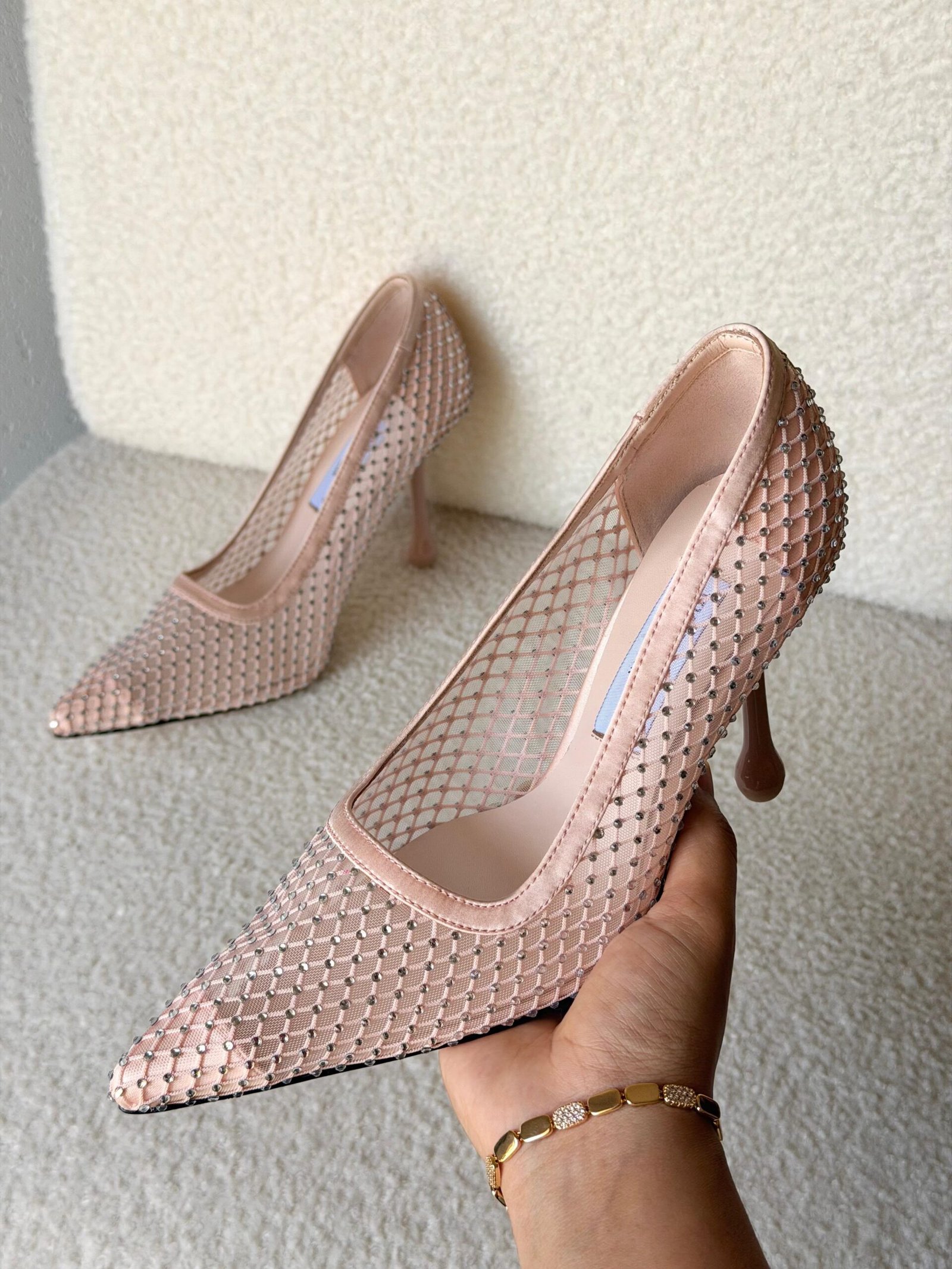 WhatsApp Image 2026-07-27 at 02.58.18 Jimmy Choo Lxia 95 pumps in a blush pink mesh with crystal embellishments & a sculpted heel - Image 1