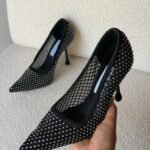 Jimmy Choo Lxia 95 pumps in a black mesh with crystal embellishments & a sculpted heel