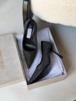 Jimmy Choo Lxia 95 pumps in a black mesh with crystal embellishments & a sculpted heel - Image 2