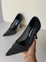 Jimmy Choo Lxia 95 pumps in a black mesh with crystal embellishments & a sculpted heel