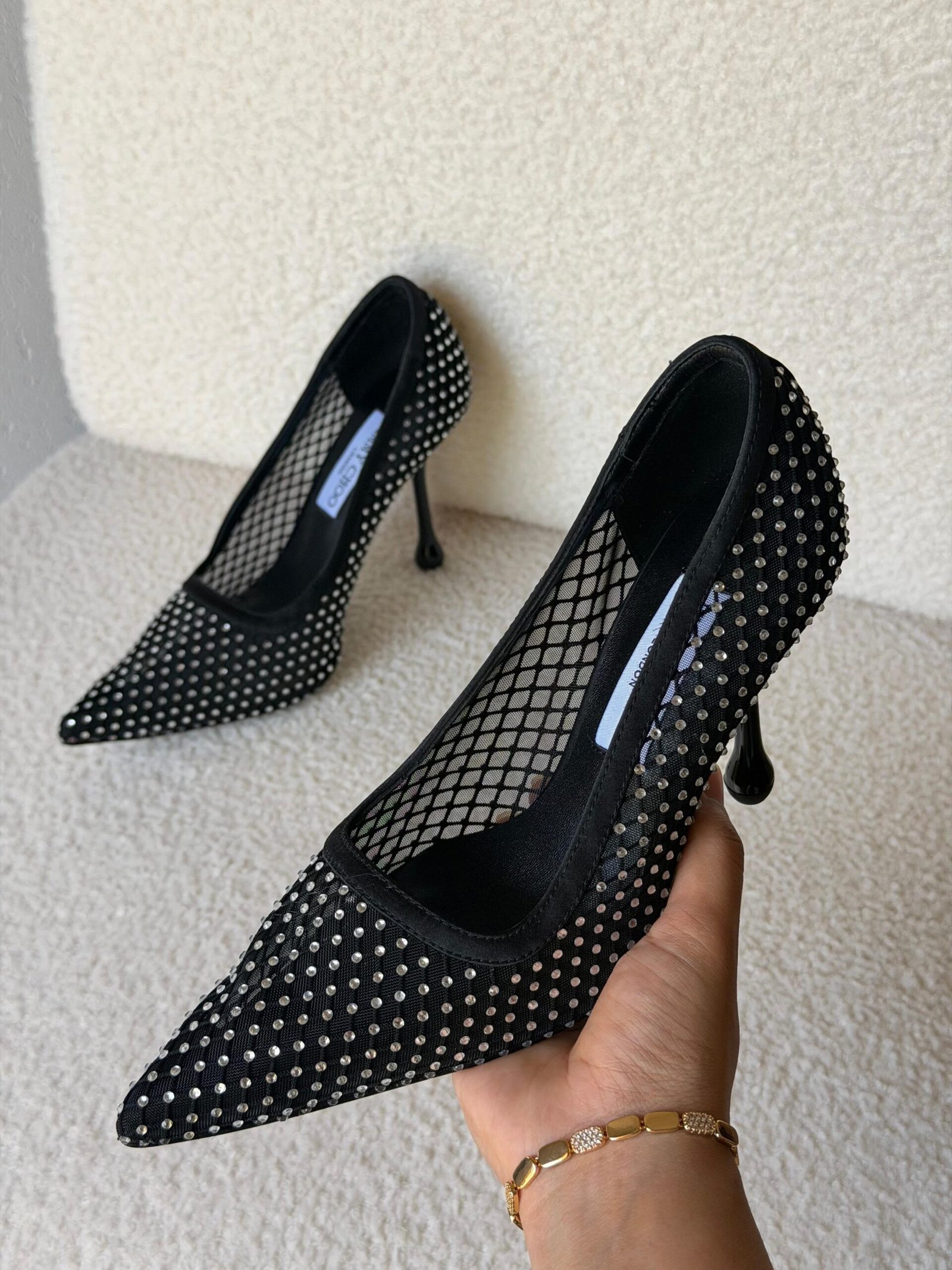 WhatsApp Image 2026-07-27 at 02.58.19 Jimmy Choo Lxia 95 pumps in a black mesh with crystal embellishments & a sculpted heel - Image 1
