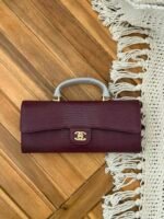 Chanel Lizard Embossed Calfskin Top Handle Long Clutch with iconic gold tone CC lock - Image 3