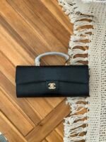 Chanel Lizard Embossed Calfskin Top Handle Long Clutch with iconic gold tone CC lock - Image 4