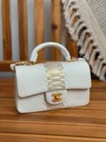 Chanel Classic Flap White & Gold Python Snakeskin bag - Image 5