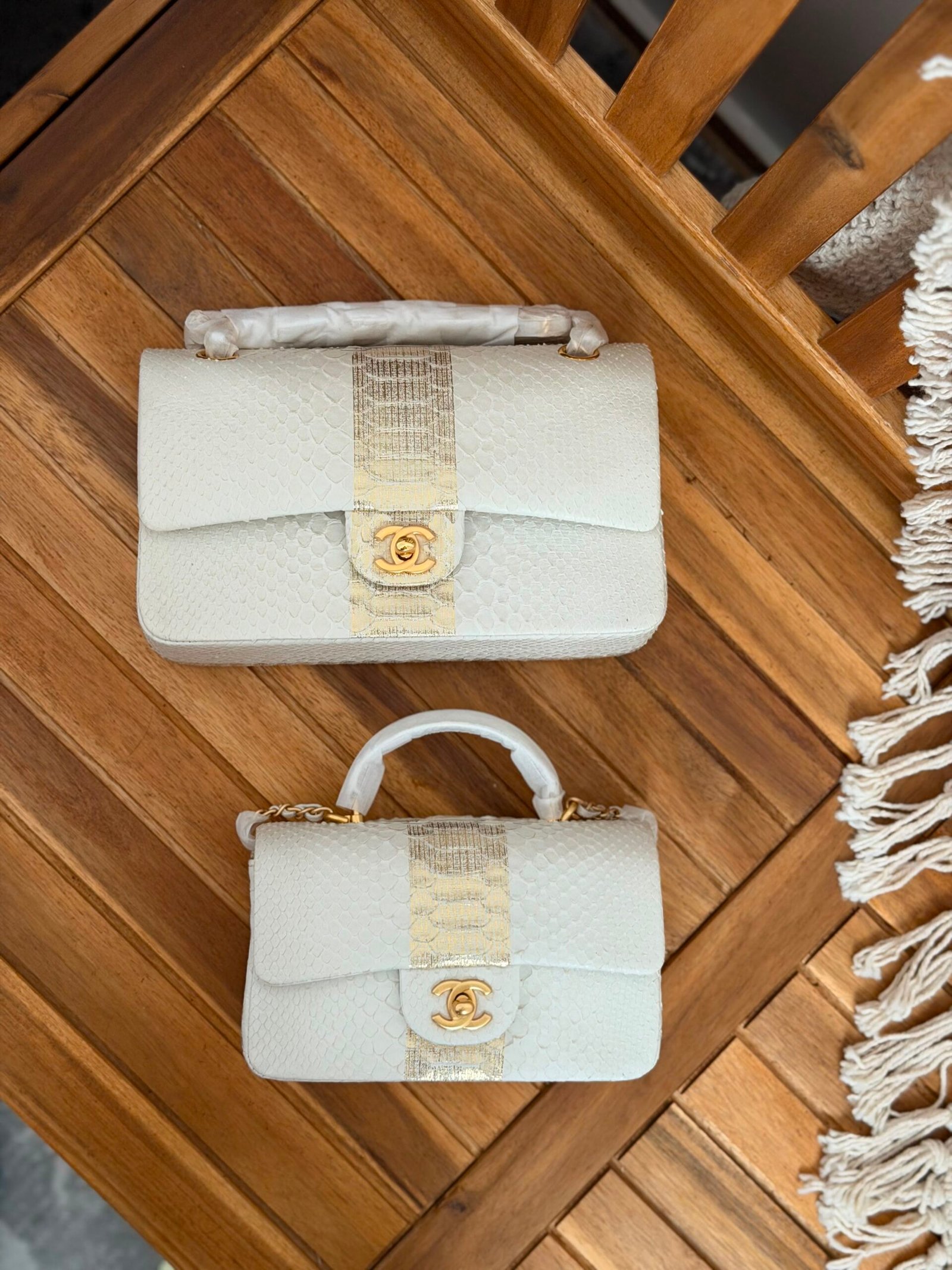 WhatsApp Image 2026-07-27 at 03.02.47 Chanel Classic Flap White & Gold Python Snakeskin bag - Image 1
