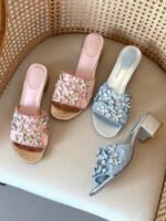 René Caovilla Cinderella Slip-on sandals with floral & butterfly crystal appliqué