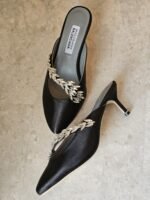 Balenciaga X Manolo Blahnik Satin Mules in Black