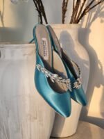 Balenciaga X Manolo Blahnik Satin Mules in Green - Image 5