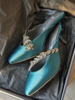 Balenciaga X Manolo Blahnik Satin Mules in Green - Image 6
