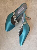 Balenciaga X Manolo Blahnik Satin Mules in Green - Image 2