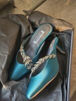 Balenciaga X Manolo Blahnik Satin Mules in Green - Image 4