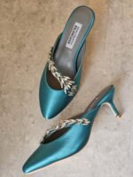 Balenciaga X Manolo Blahnik Satin Mules in Green