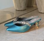 Balenciaga X Manolo Blahnik Satin Mules in Green - Image 3