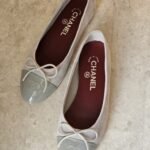 Chanel Ballet Flats Light Grey Suede Body with a contrasting patent leather cap toe