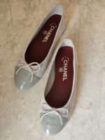Chanel Ballet Flats Light Grey Suede Body with a contrasting patent leather cap toe