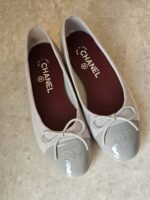 Chanel Ballet Flats Light Grey Suede Body with a contrasting patent leather cap toe - Image 3