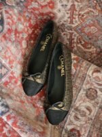 Chanel metallic bronze and black ballet flats with signature grosgrain bow - Image 5