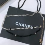 Chanel pearl & black bead belt dangling CC logo charm