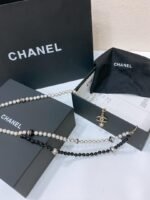 Chanel pearl & black bead belt dangling CC logo charm - Image 2
