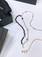 Chanel pearl & black bead belt dangling CC logo charm - Image 4