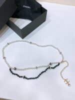Chanel pearl & black bead belt dangling CC logo charm - Image 3
