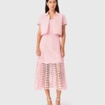 Maje rhinestone-embellished Pink crochet cardigan & geometric diamond openwork pattern