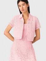 Maje rhinestone-embellished Pink crochet cardigan & geometric diamond openwork pattern - Image 4