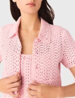 Maje rhinestone-embellished Pink crochet cardigan & geometric diamond openwork pattern - Image 3
