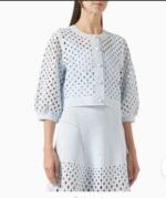 Maje rhinestone-embellished Sky-Blue crochet cardigan & geometric diamond openwork pattern - Image 2