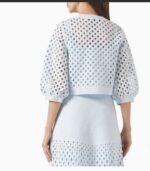 Maje rhinestone-embellished Sky-Blue crochet cardigan & geometric diamond openwork pattern - Image 3