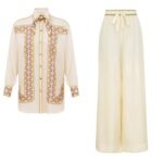 Zimmermann Luna Retro Shirt cream-colored silk fabric with retro geometric print