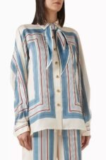 Zimmermann Relaxed Scarf Shirt is made of beige & blue striped silk - Image 2