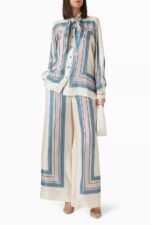 Zimmermann Relaxed Scarf Shirt is made of beige & blue striped silk - Image 3