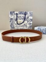 Dior Reversible saddle belt with an antique gold finish metal CD buckle