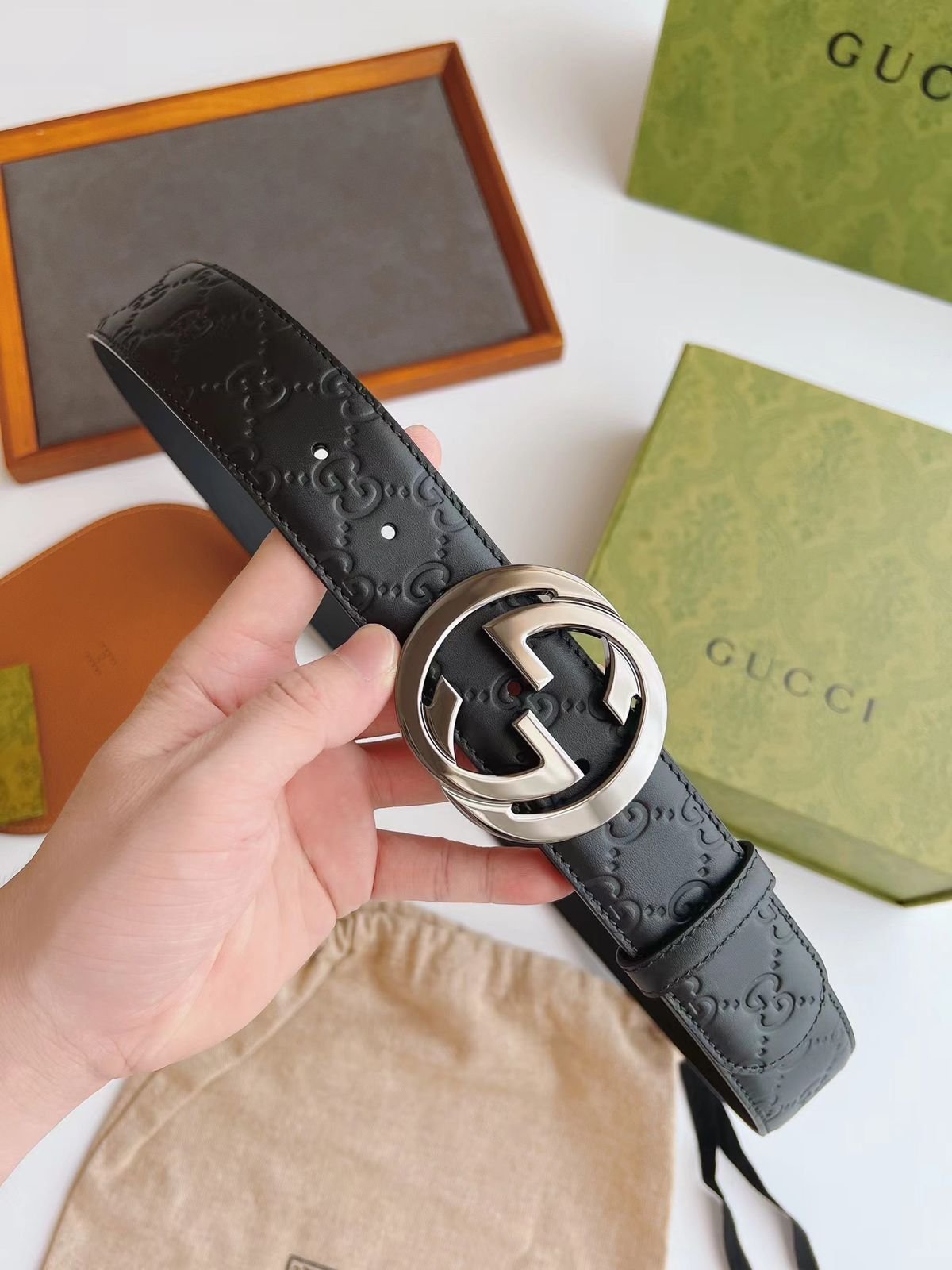 WhatsApp Image 2026-07-28 at 18.43.03 (1) Black Gucci Signature leather belt with firm texture & interlocking G buckle - Image 1