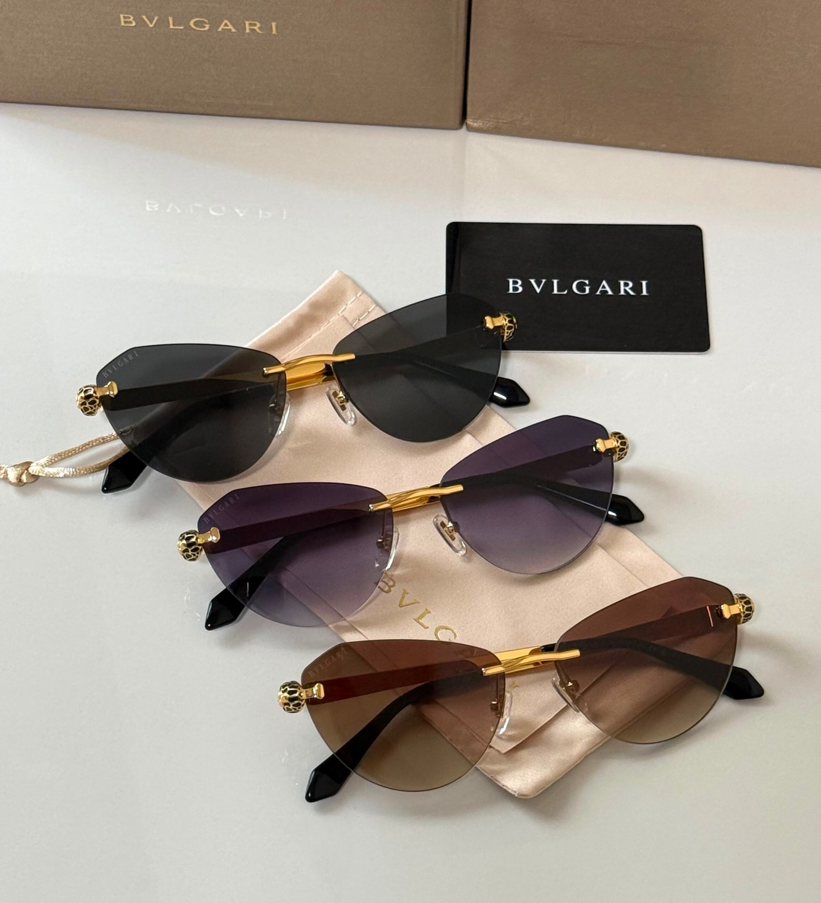 WhatsApp Image 2026-07-29 at 02.27.02 (2) Bvlgari BV6191-B-D sunglasses a rimless, cat-eye design with golden metal accents - Image 1