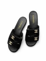 Chanel lambskin mules with gold-tone hardware & embellished logo details - Image 4