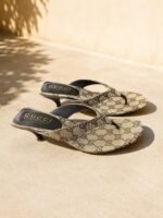 GUCCI Vittoria Thong Sandals in GG canvas with a sculpted kitten heel - Image 2